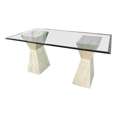 Italian travertine and glass dining room table