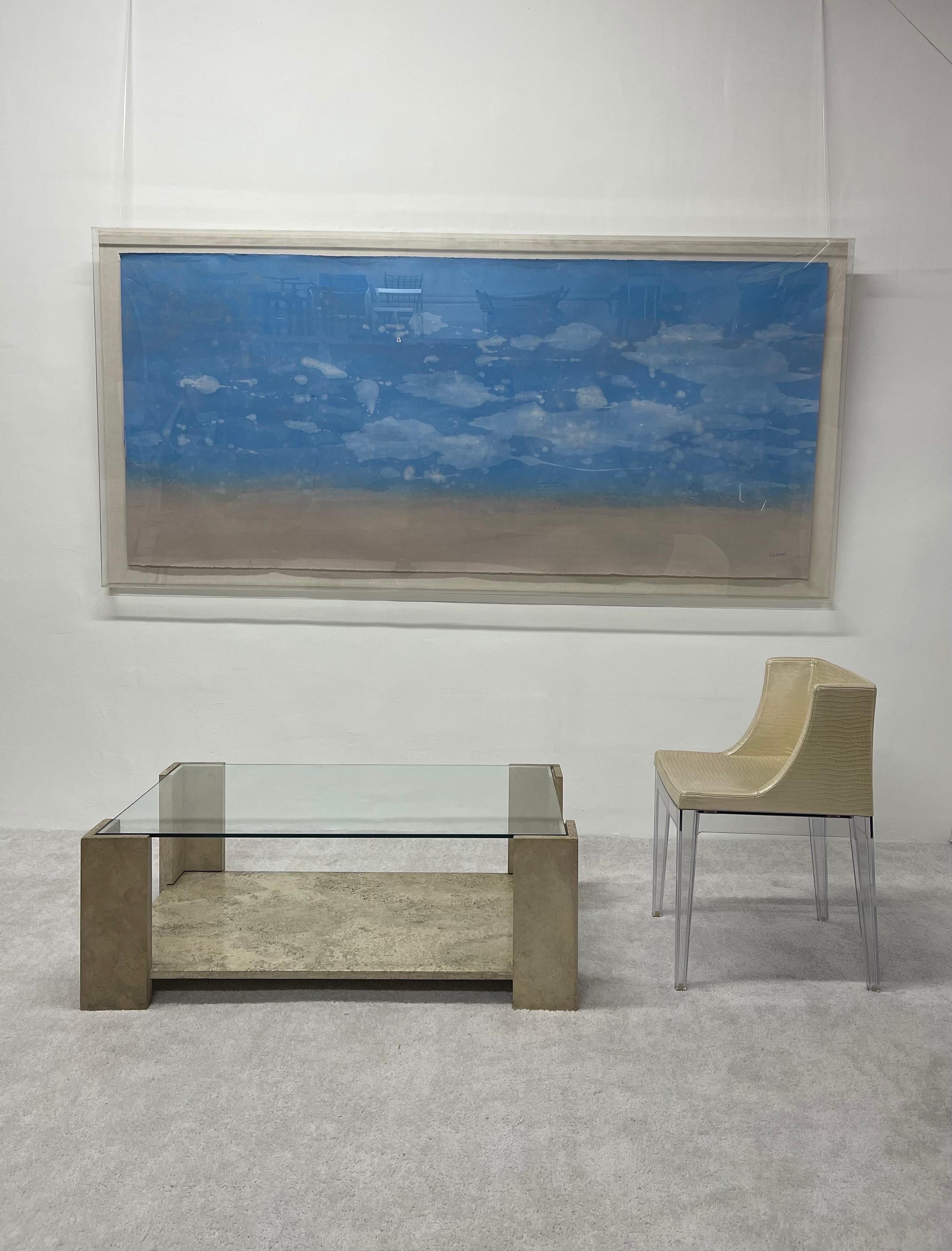 Italian Travertine and Glass Top Coffee Table, 1970s 10