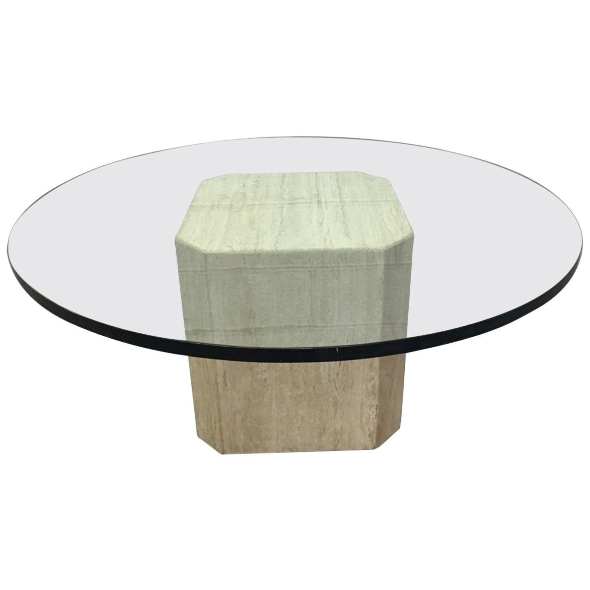Travertine Marble and Glass Coffee Table and Side Tables by Artedi