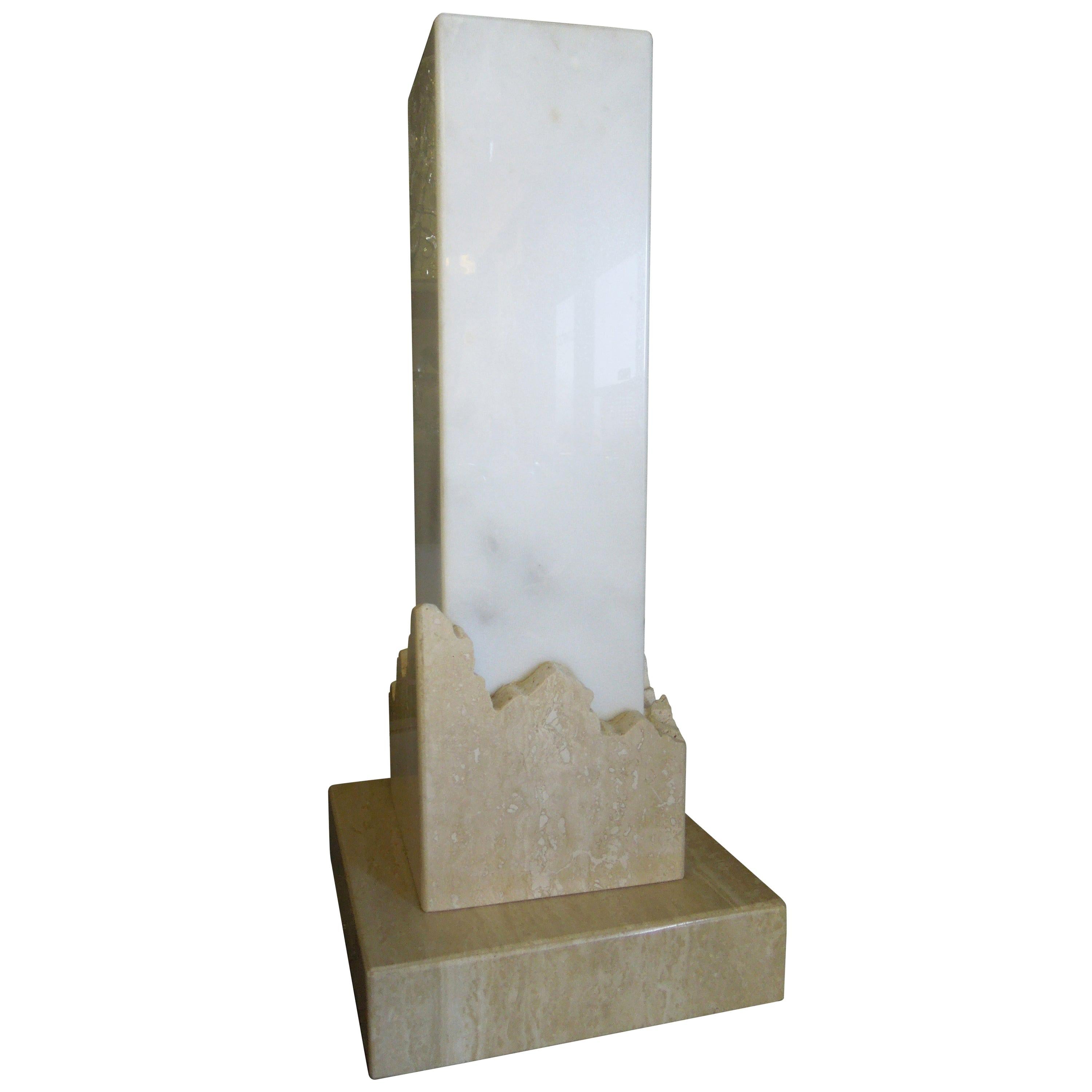 Vintage Brutaist Italian Travertine and Marble 1970s Modern Column Lamp Signed For Sale