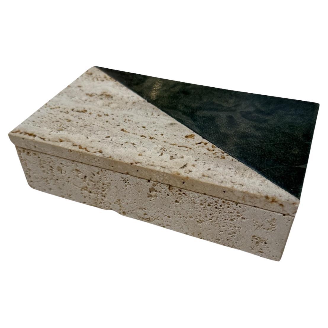Italian Travertine and Marble Box, 1970s For Sale