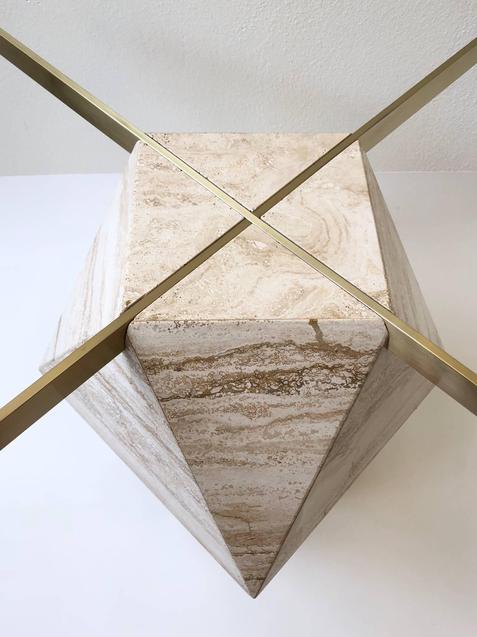 Italian Travertine and Satin Brass Dining Table by Artedi 1