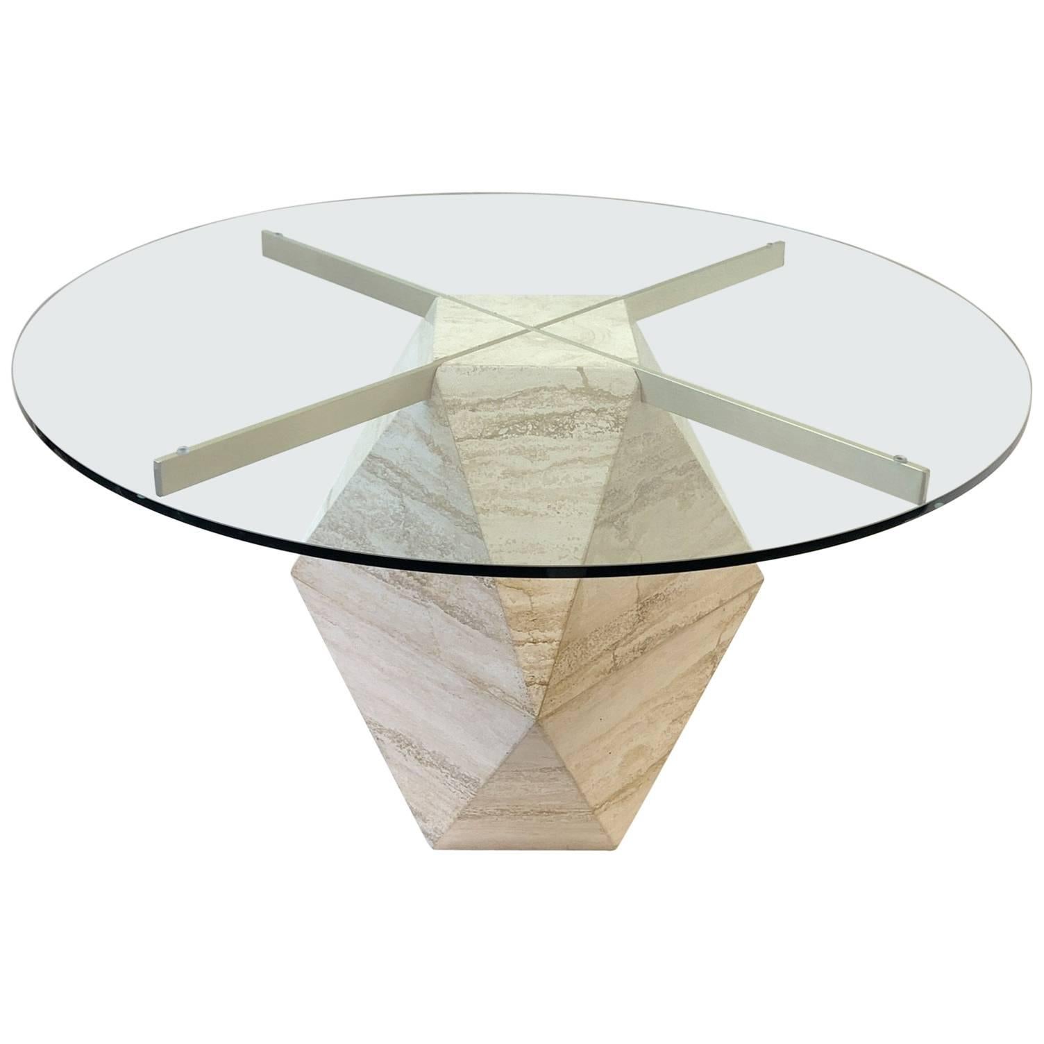 Italian Travertine and Satin Brass Dining Table by Artedi