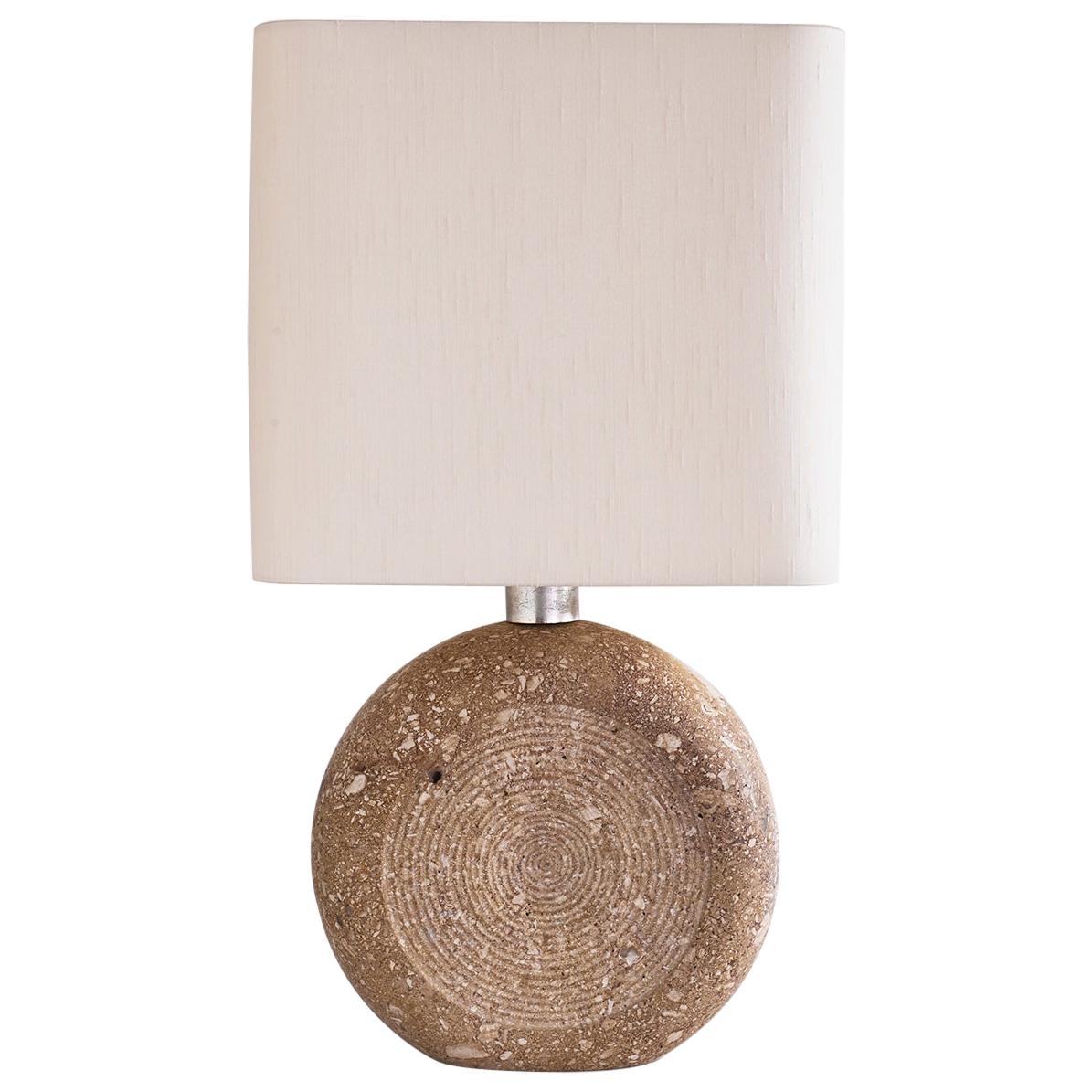 Italian Travertine and Silk Shade Table Lamp by Fratelli Mannelli, Italy, 1970