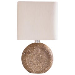 Vintage Italian Travertine and Silk Shade Table Lamp by Fratelli Mannelli, Italy, 1970