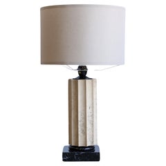 Italian Travertine & Black Marble Base Table Lamp