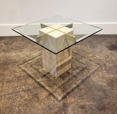 Italian Travertine, Brass and Glass Occasional Side Table by Artedi
