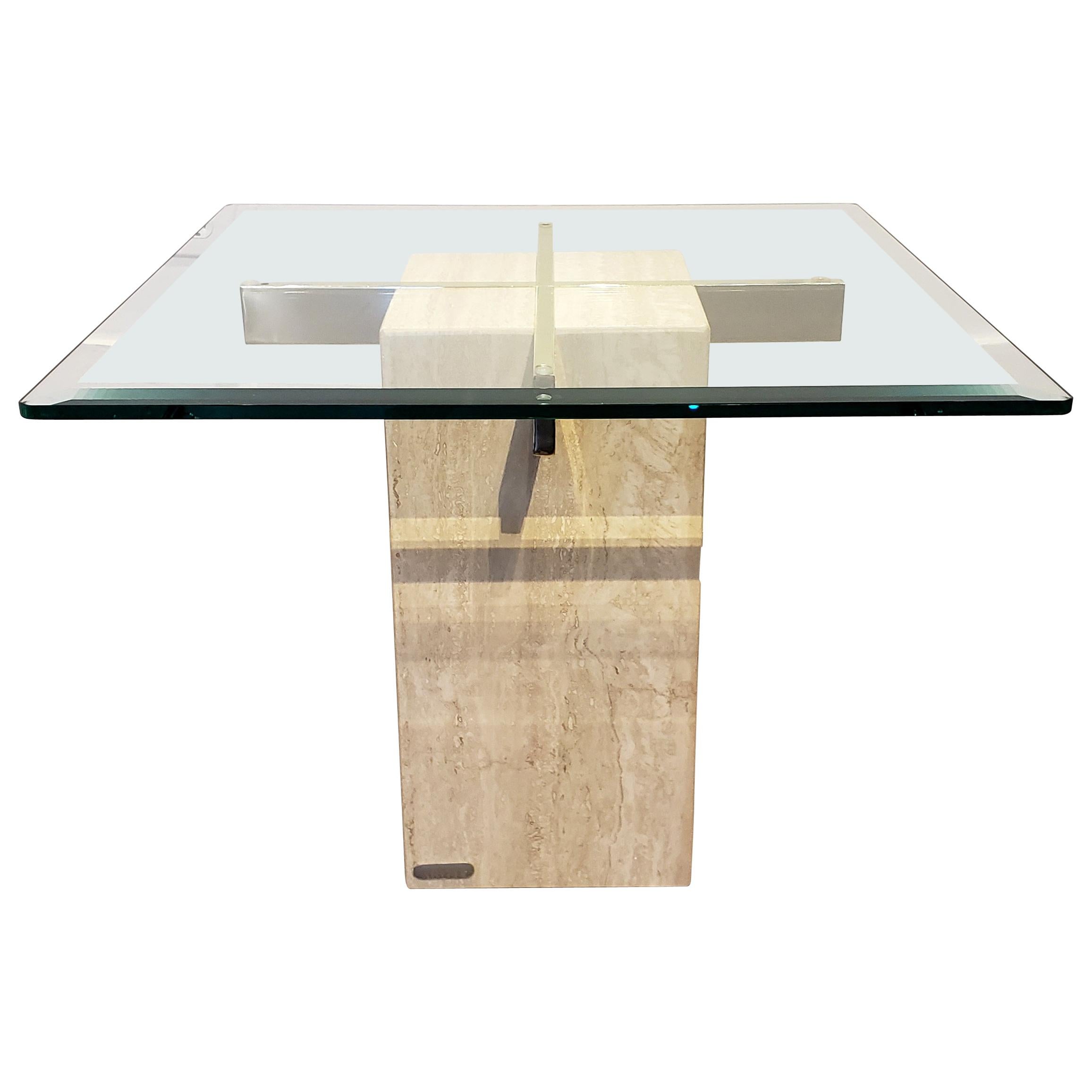 Italian Travertine, Brass and Glass Occasional Side Table by Artedi For Sale