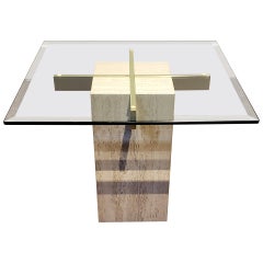 Italian Travertine, Brass and Glass Occasional Side Table by Artedi