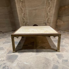 Hollywood Regency Italian Travertine & Brass Square Coffee Cocktail Table Italy