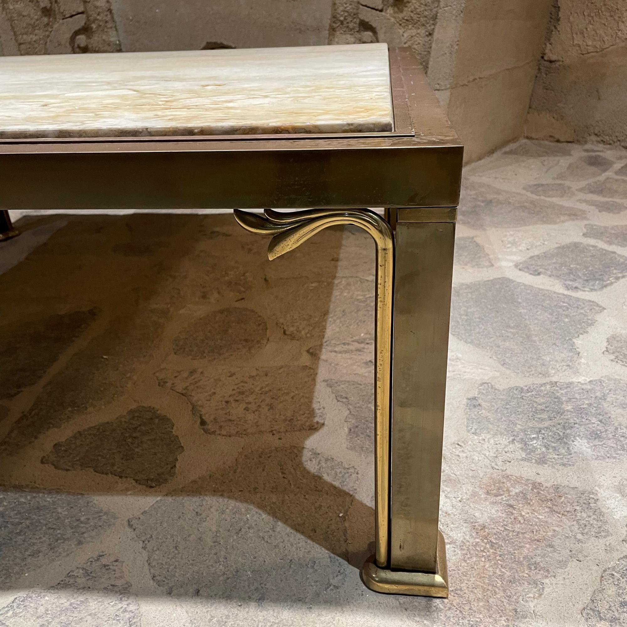 Late 20th Century 1970s Italian Travertine & Brass Square Coffee Cocktail Table Italy For Sale