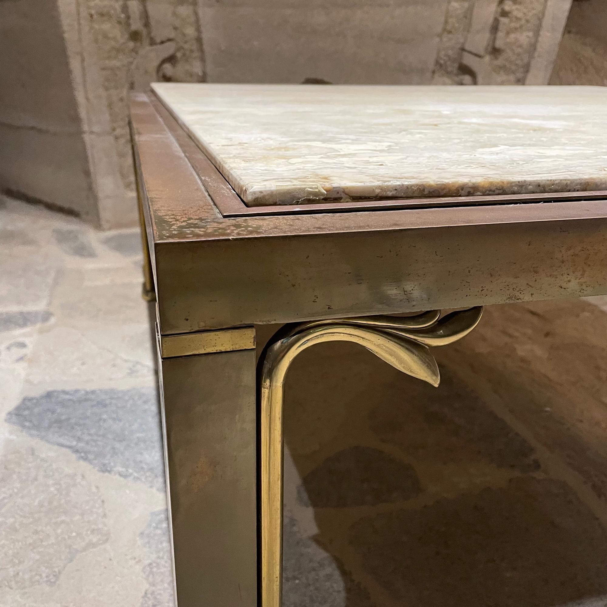 1970s Italian Travertine & Brass Square Coffee Cocktail Table Italy For Sale 3