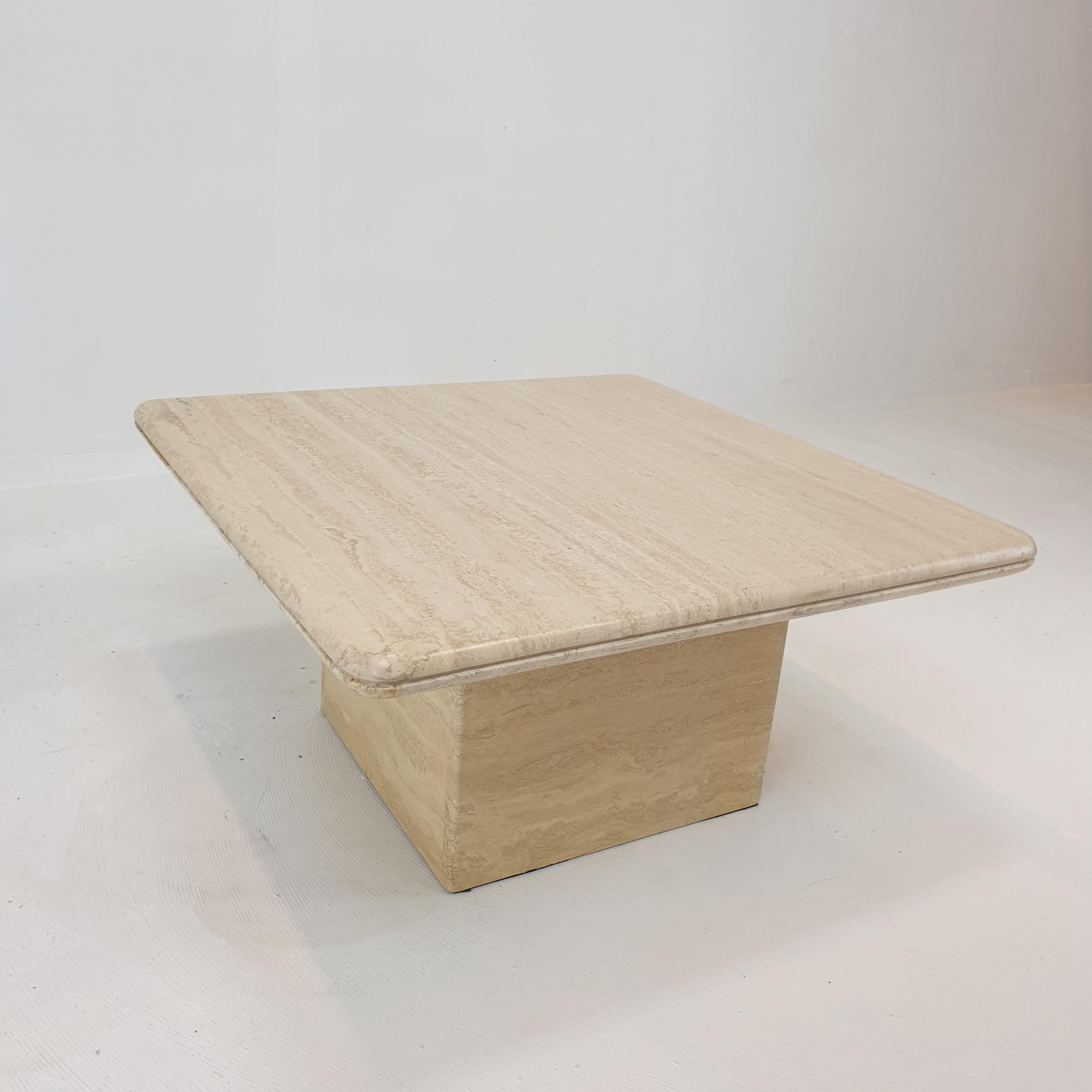 Hand-Crafted Italian Travertine Coffee Table, 1980s For Sale