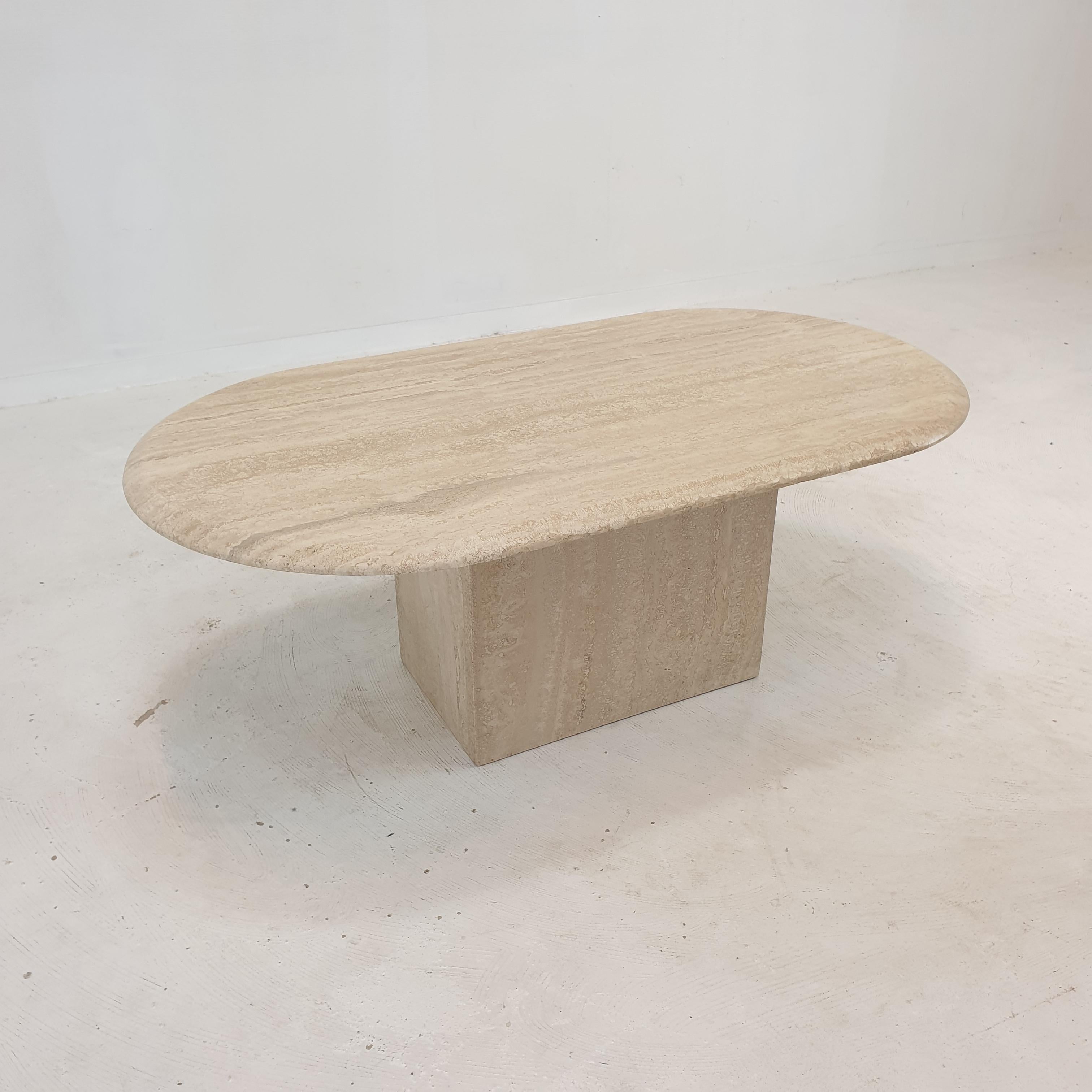 Hand-Crafted Italian Travertine Coffee Table, 1980's For Sale