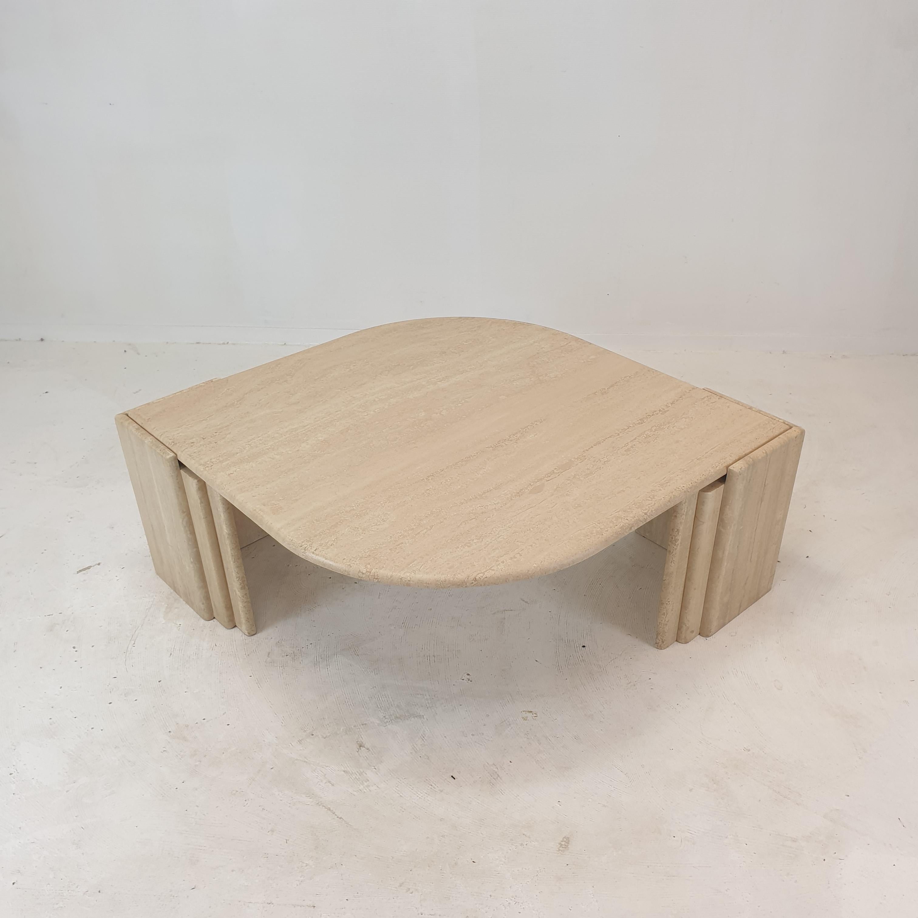 Hand-Crafted Italian Travertine Coffee Table, 1980's For Sale