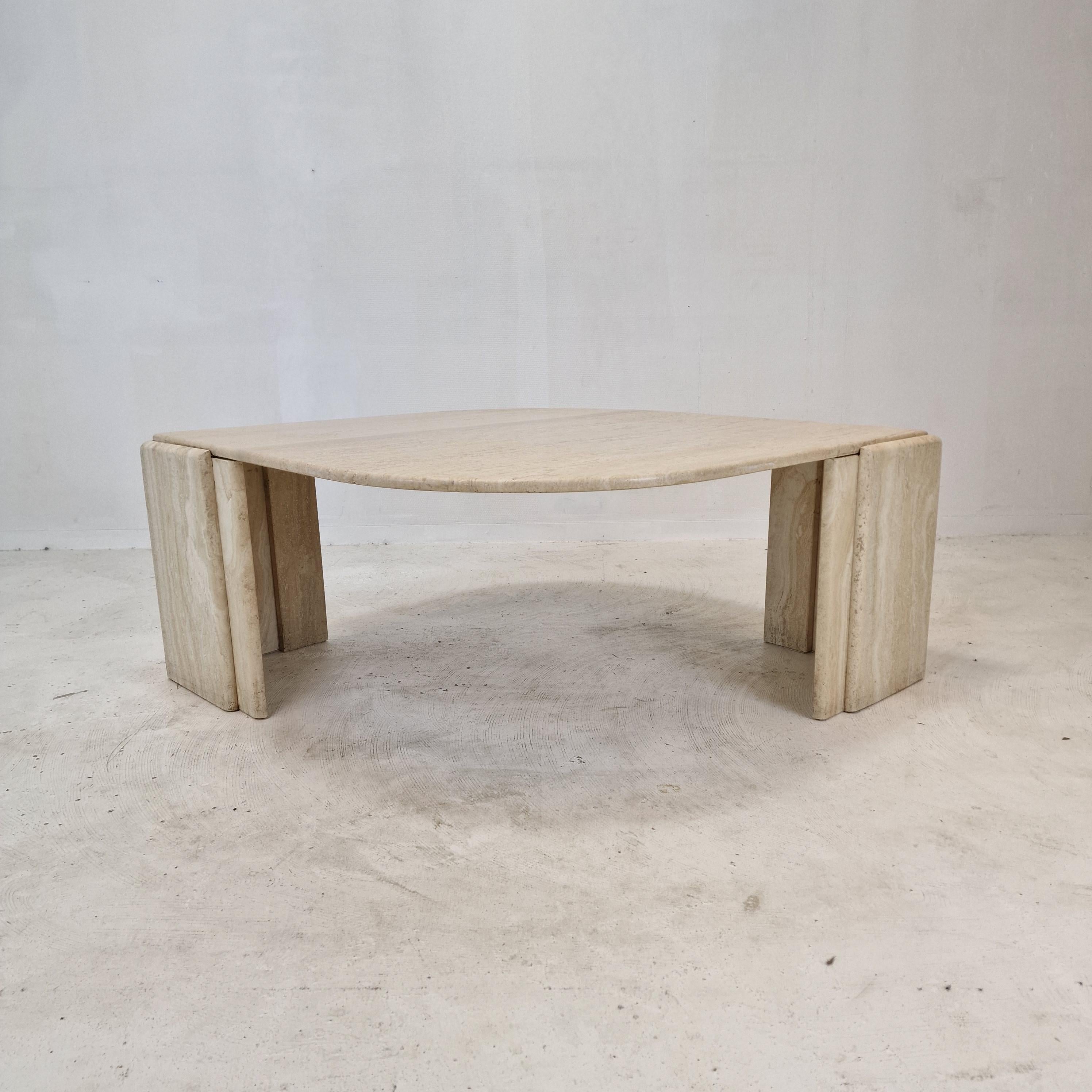 Hand-Crafted Italian Travertine Coffee Table, 1980's For Sale