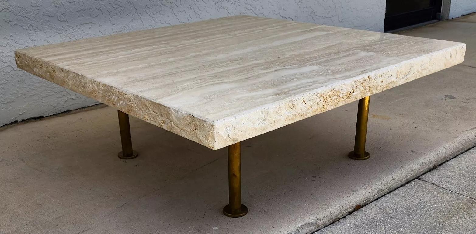 Brass Italian Travertine Coffee Table by STONE INTERNATIONAL