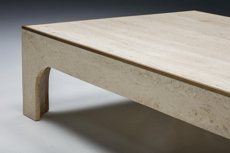Italian Travertine Coffee Table by Willy Rizzo, Hollywood Regency, 1970s For Sale 5