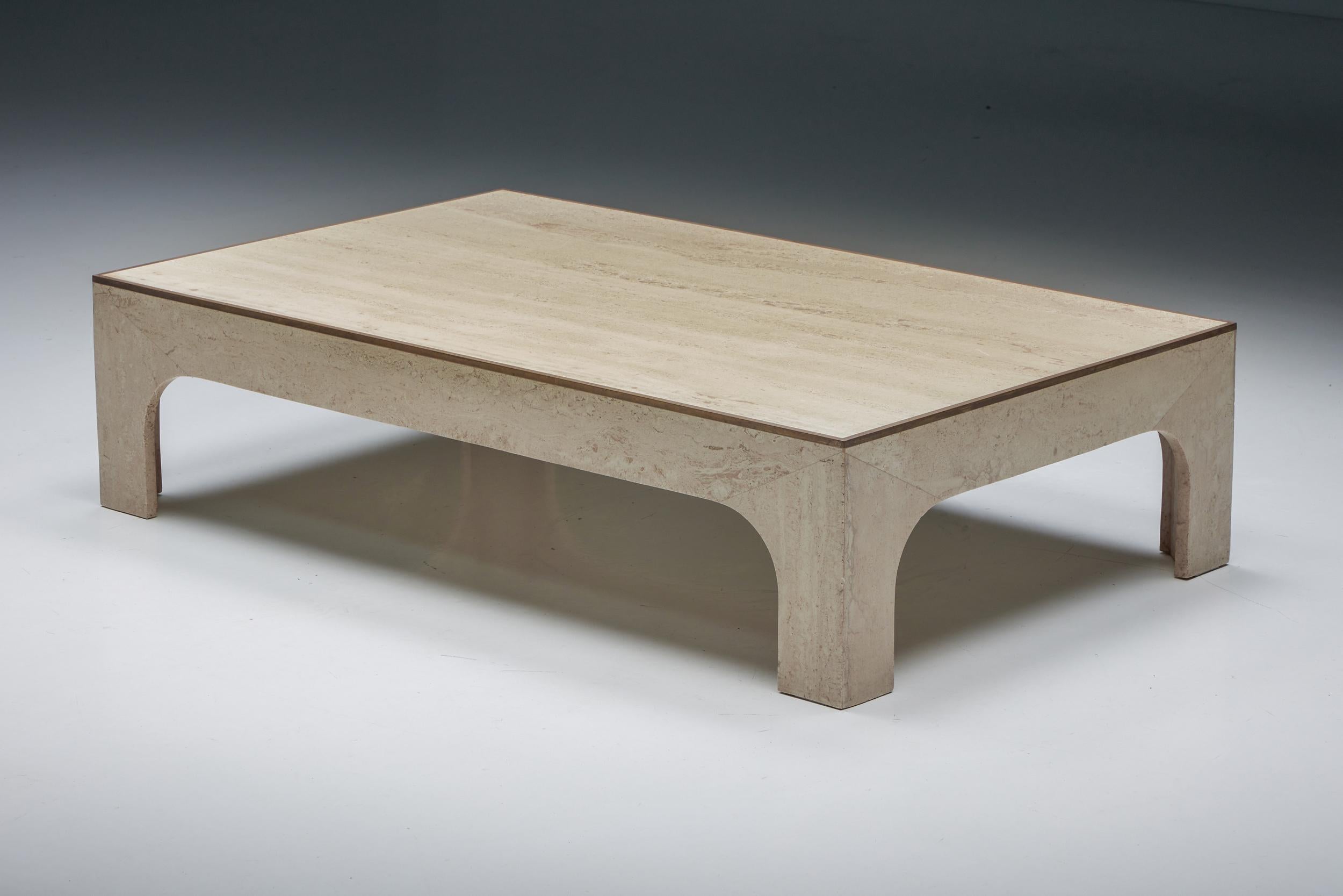 Late 20th Century Italian Travertine Coffee Table by Willy Rizzo, Hollywood Regency, 1970s