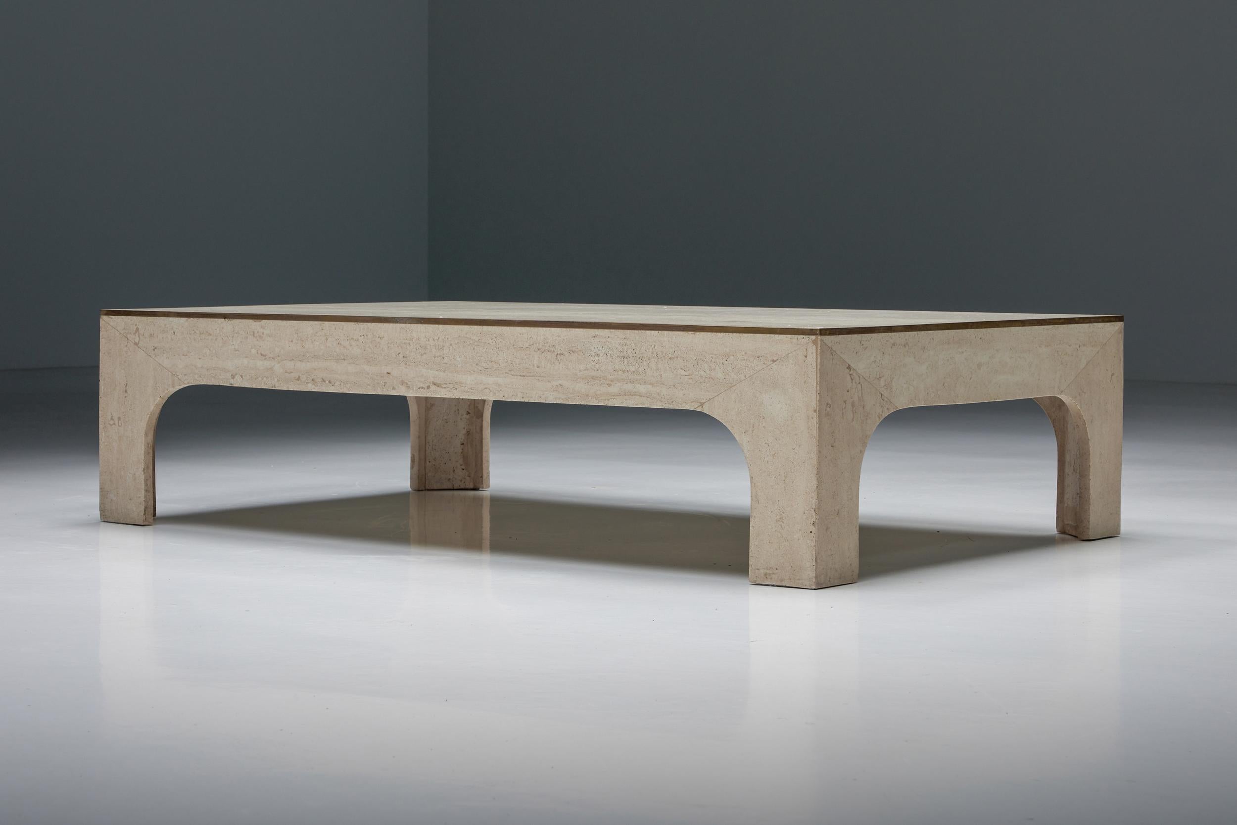 Italian Travertine Coffee Table by Willy Rizzo, Hollywood Regency, 1970s 1