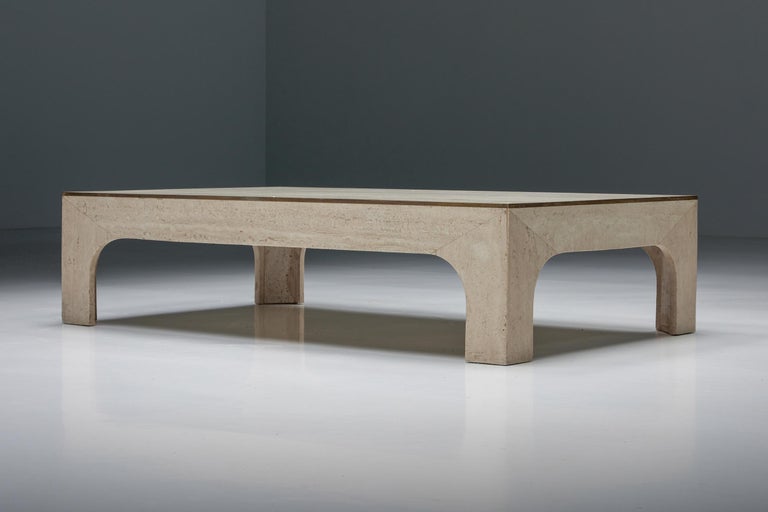 Italian Travertine Coffee Table by Willy Rizzo, Hollywood Regency, 1970s For Sale 1
