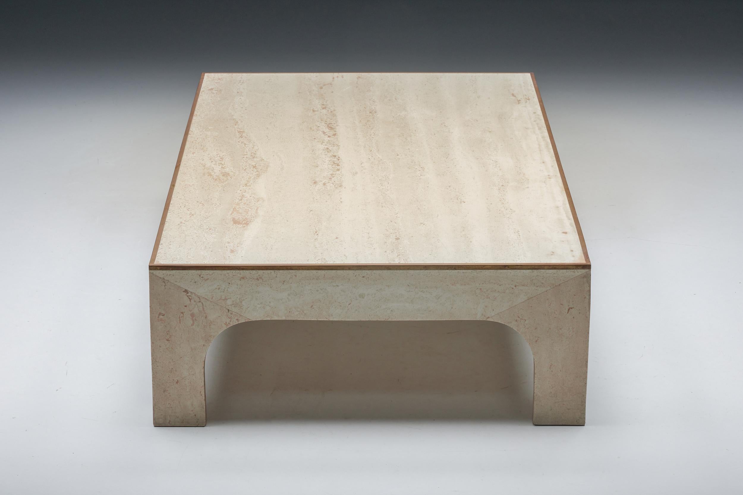 Italian Travertine Coffee Table by Willy Rizzo, Hollywood Regency, 1970s For Sale 2