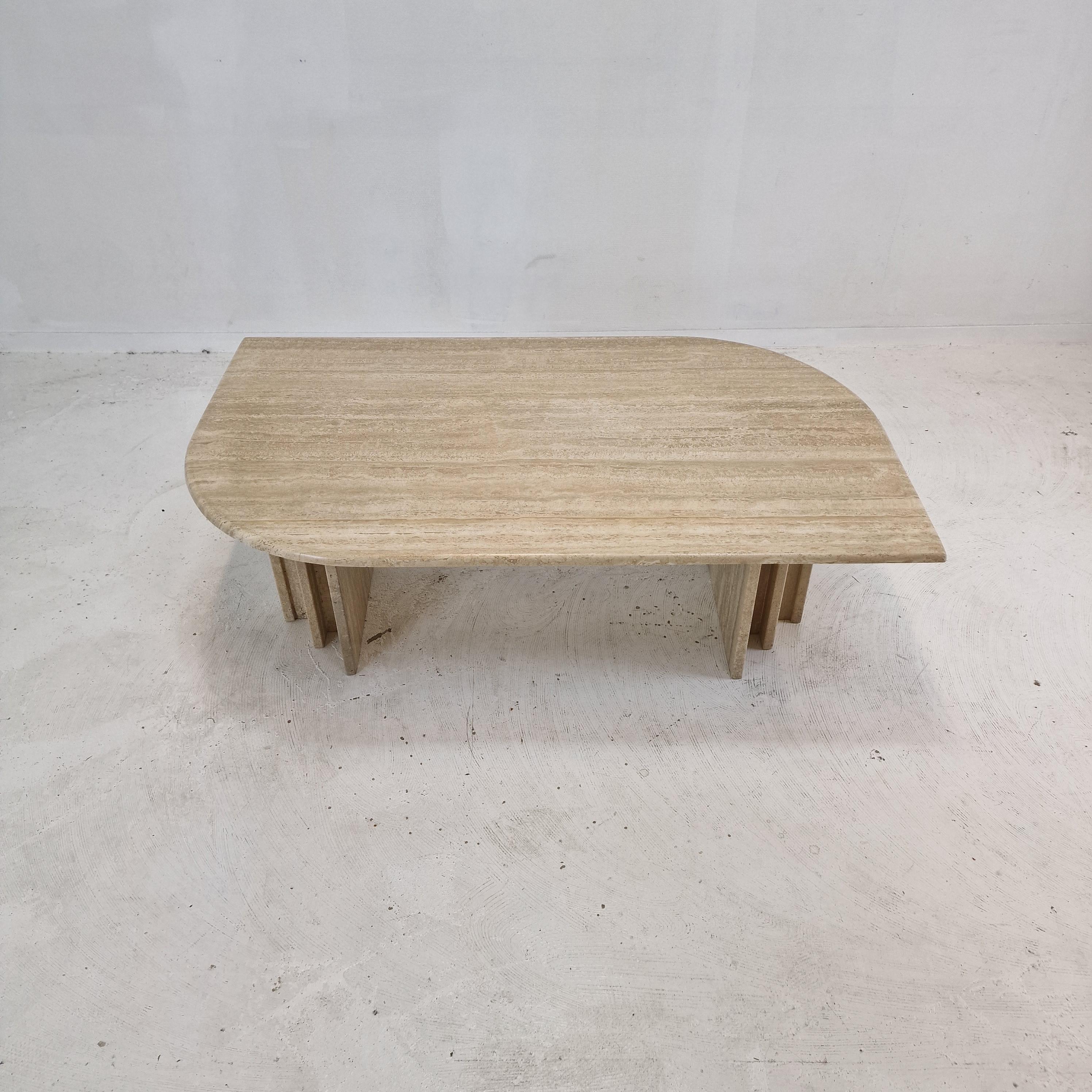 Hand-Crafted Italian Travertine Coffee Table For Sale