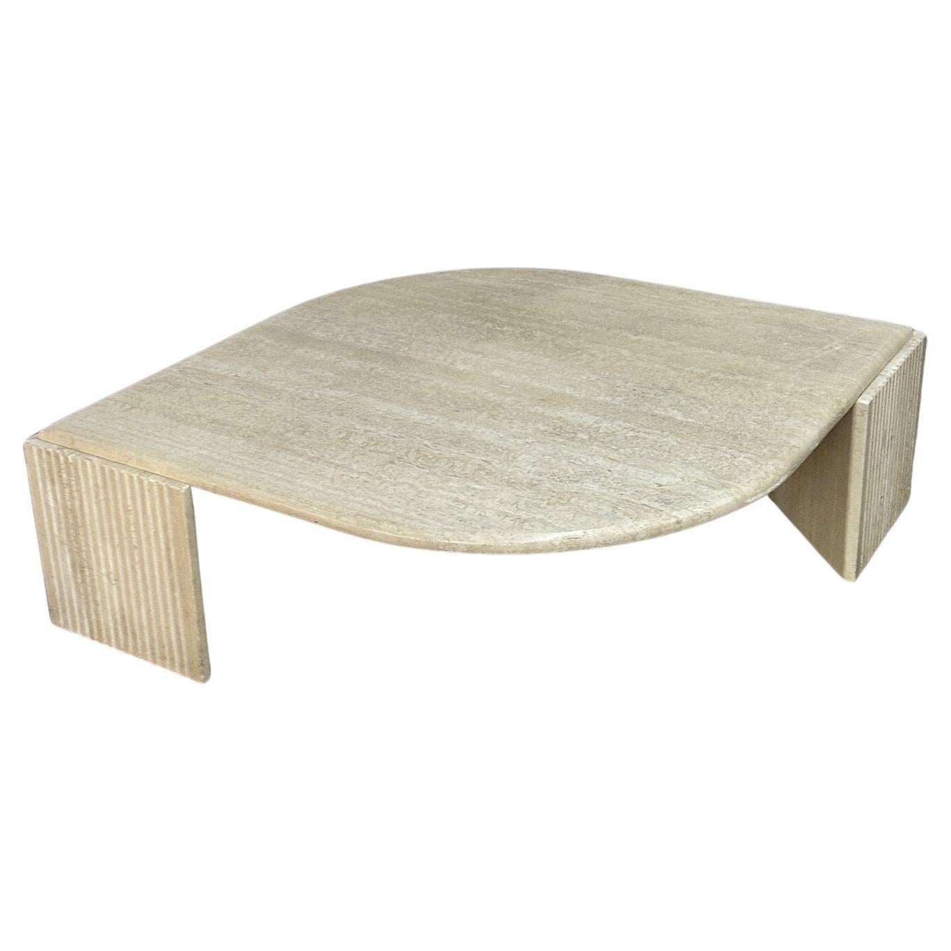Italian Travertine and Walnut Coffee Table by Walker Zanger, USA, circa