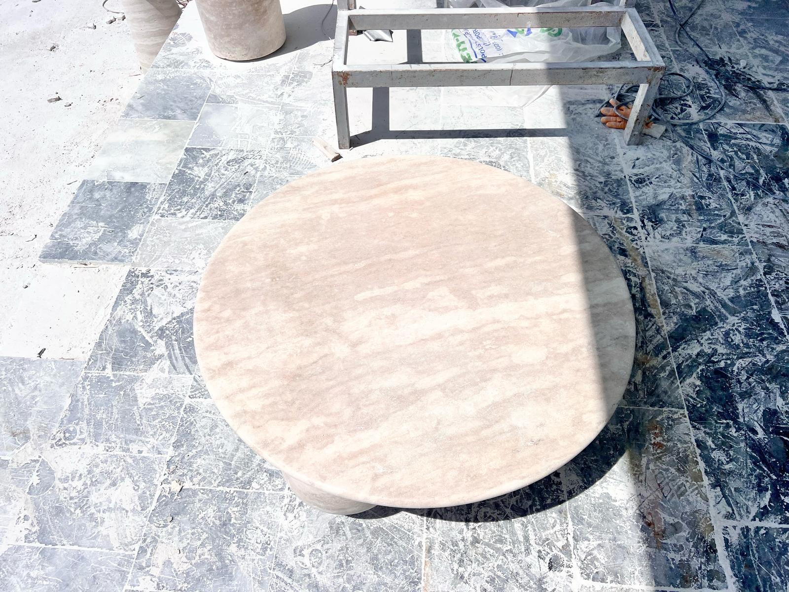 Arts and Crafts Italian Travertine Coffee Table - Natural Stone End Table - Side Table For Sale