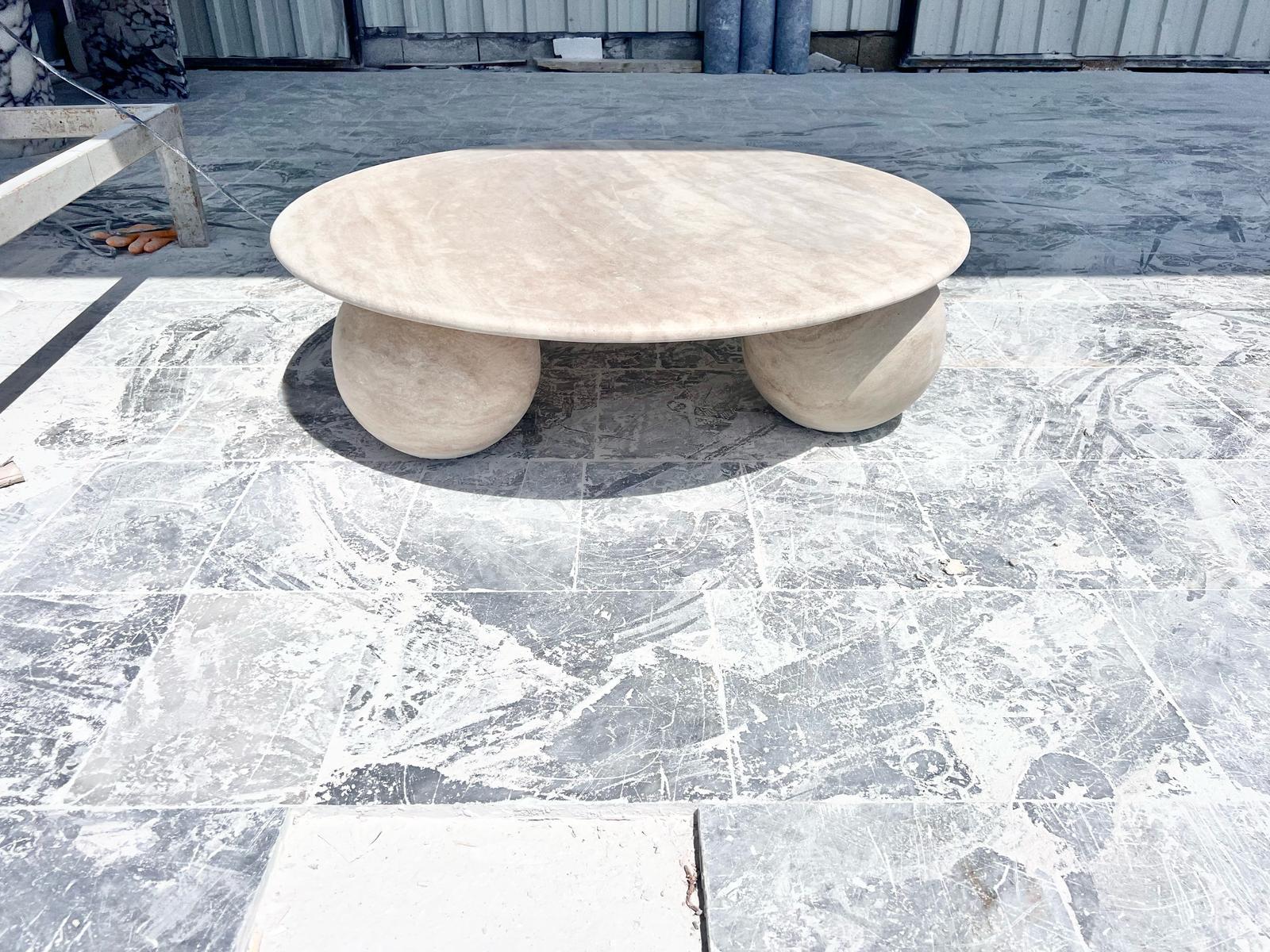 Carved Italian Travertine Coffee Table - Natural Stone End Table - Side Table For Sale