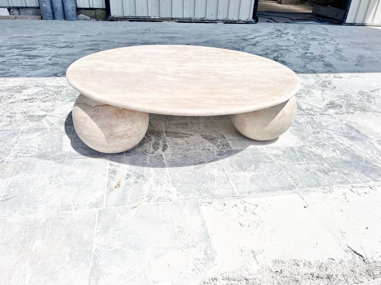 Contemporary Italian Travertine Coffee Table - Natural Stone End Table - Side Table For Sale