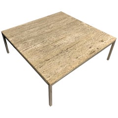 Italian Travertine Coffee Table with Incredible Grain and Chrome Base Midcentury