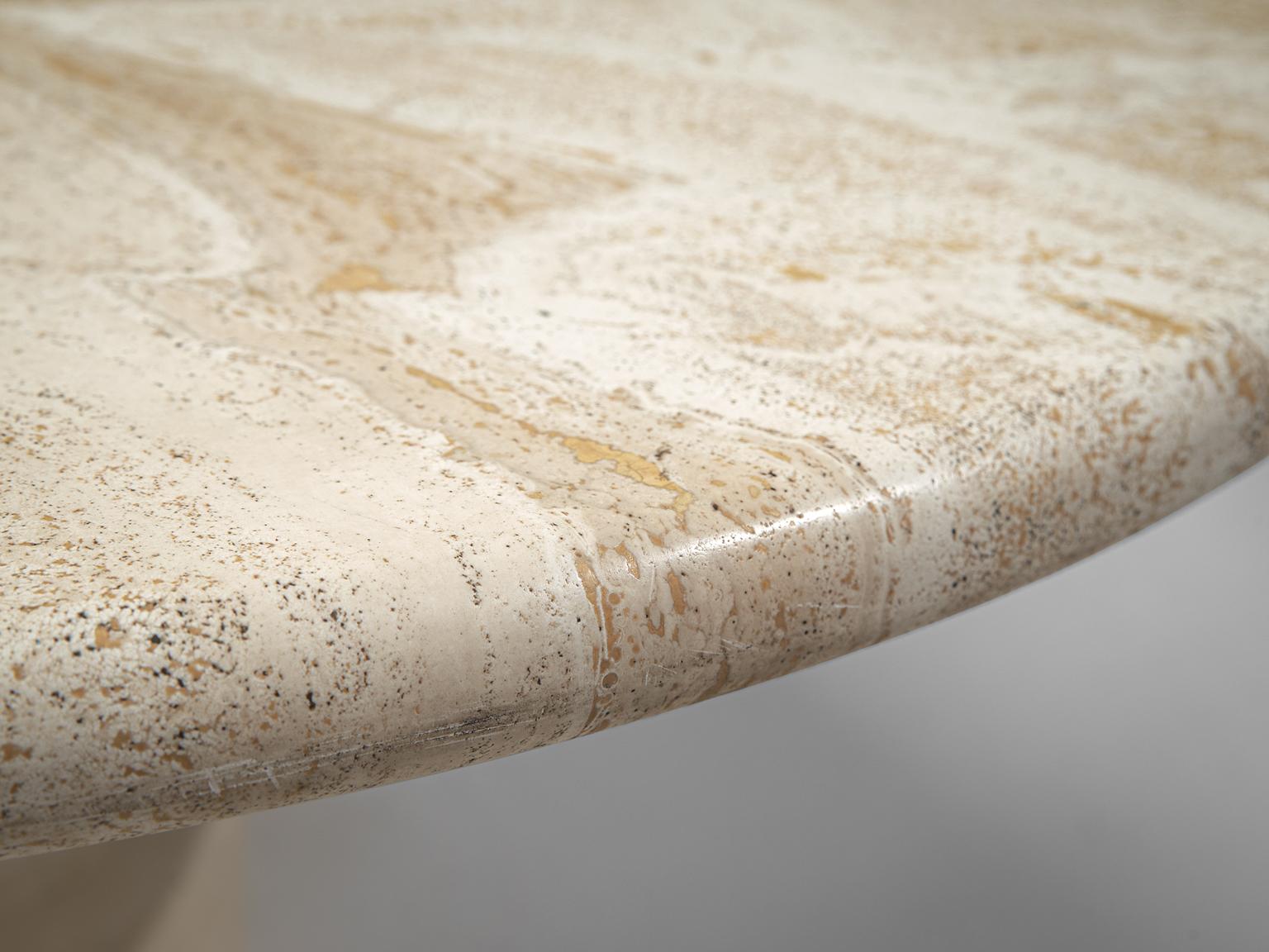 Late 20th Century Italian Travertine Coffee Table with Oval Top