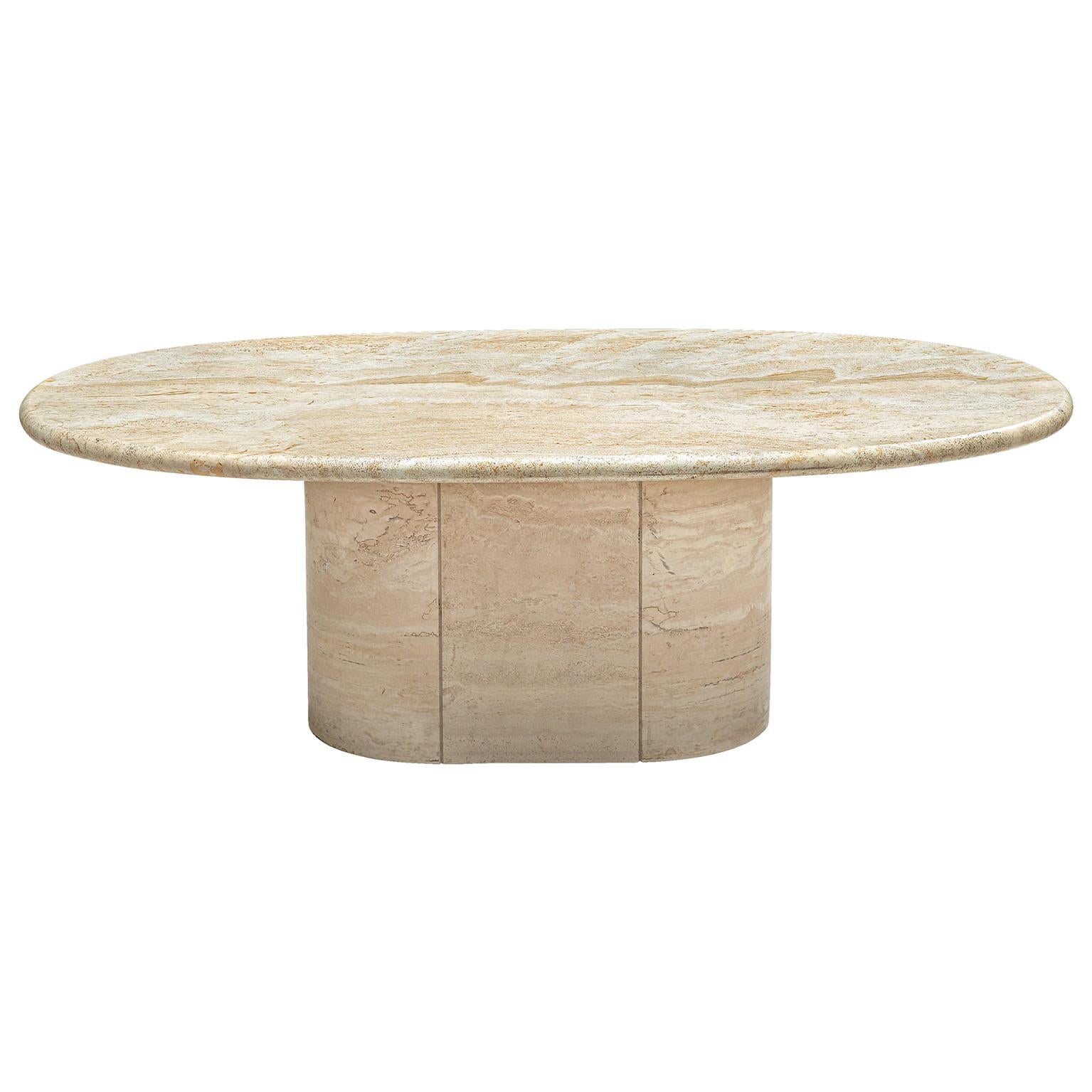 Italian Travertine Coffee Table with Oval Top