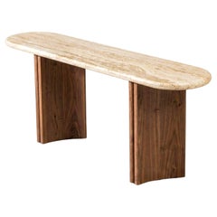 Tavolo da console in travertino italiano con legno di noce - Tavolo da console personalizzato