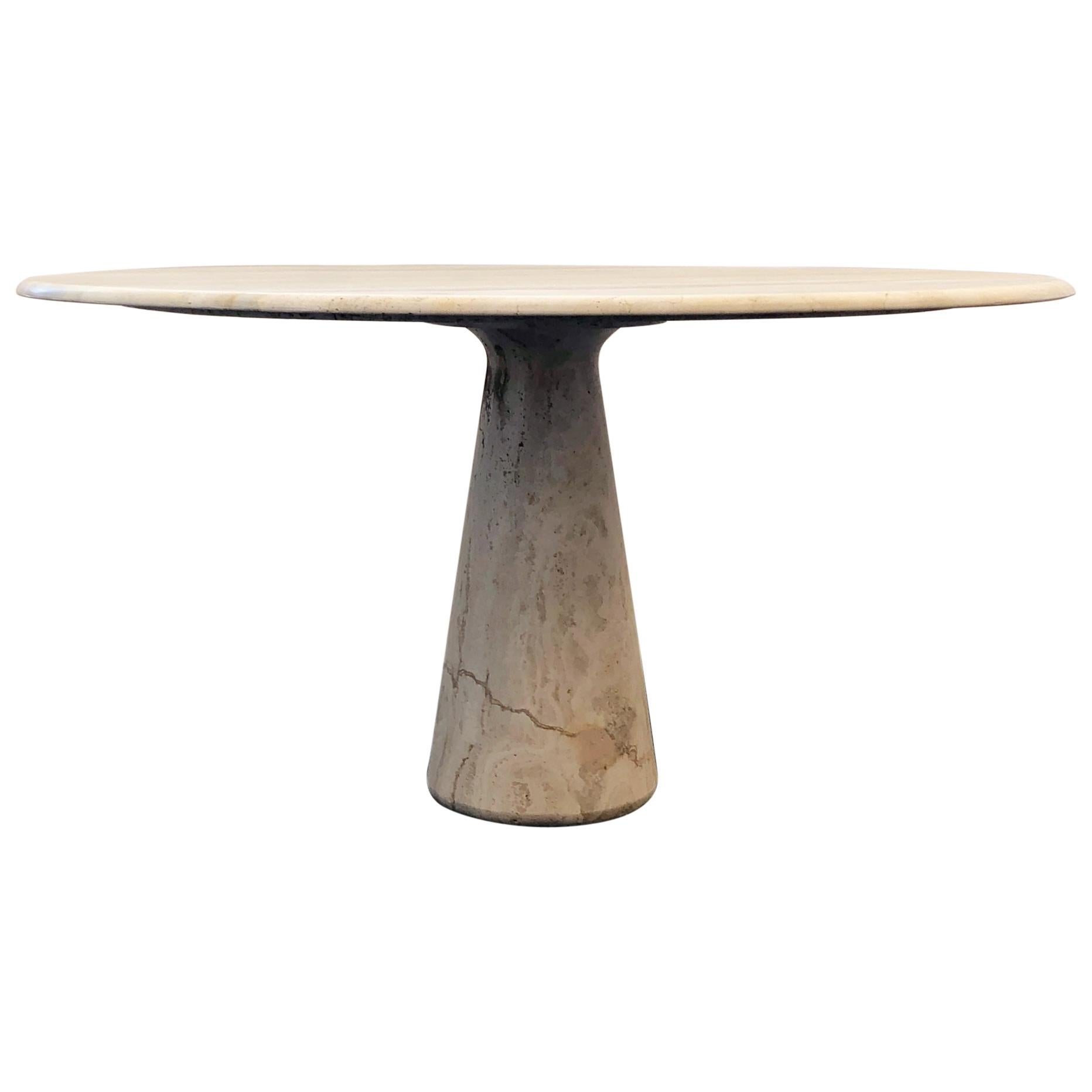 Italian Travertine Continental Height Table in the Manner of Angelo Mangiarrotti