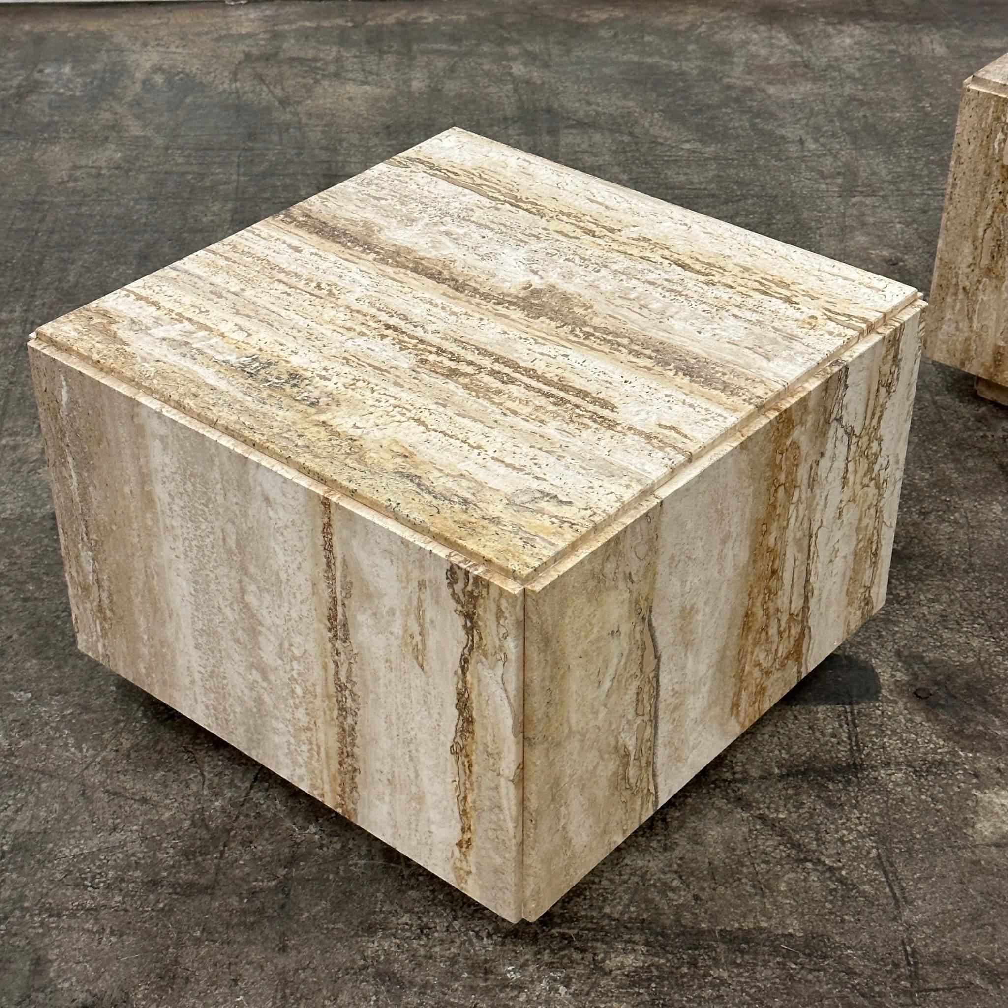 Late 20th Century Italian Travertine Cube Tables For Sale