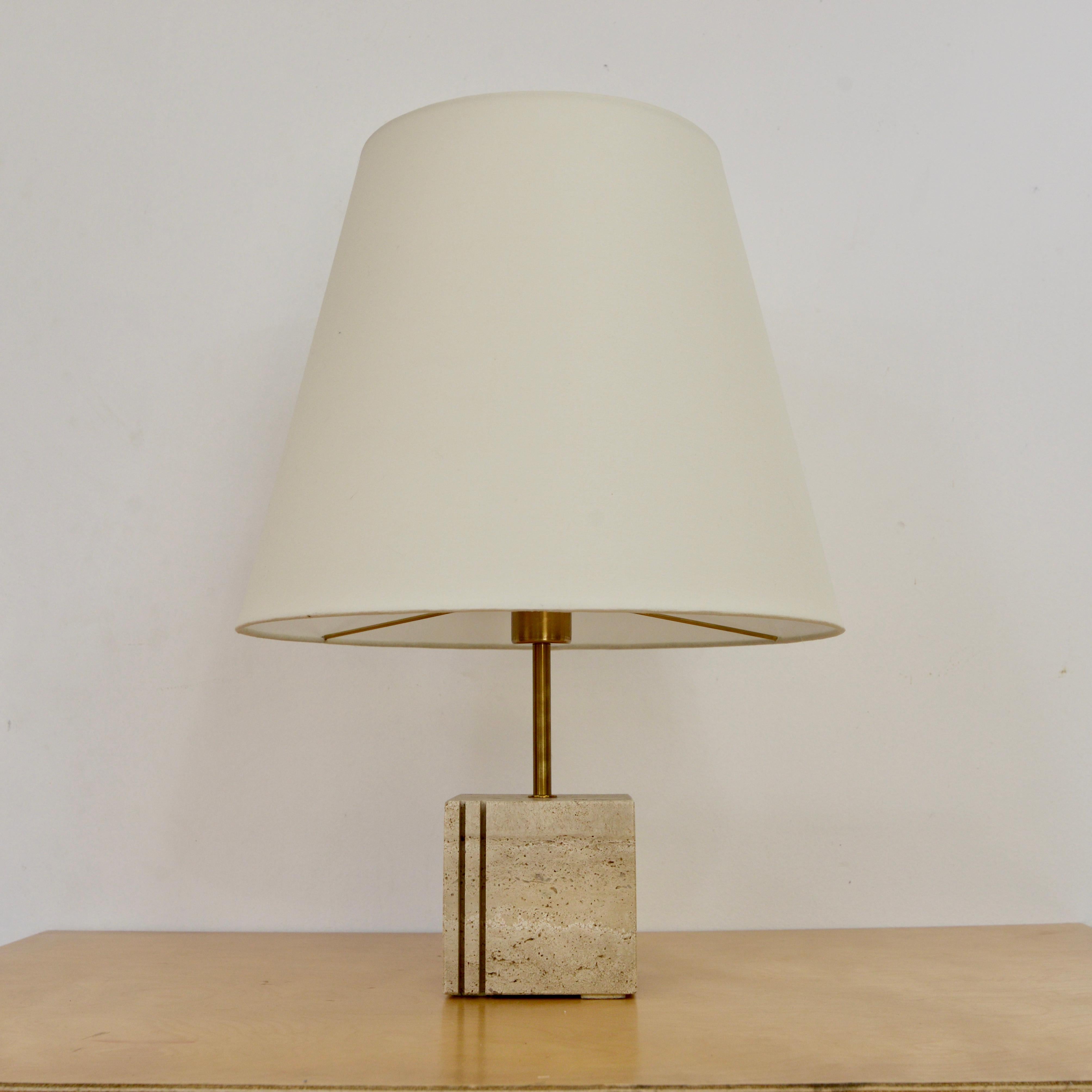 Mid-Century Modern Italian Travertine Cubic Table Lamp