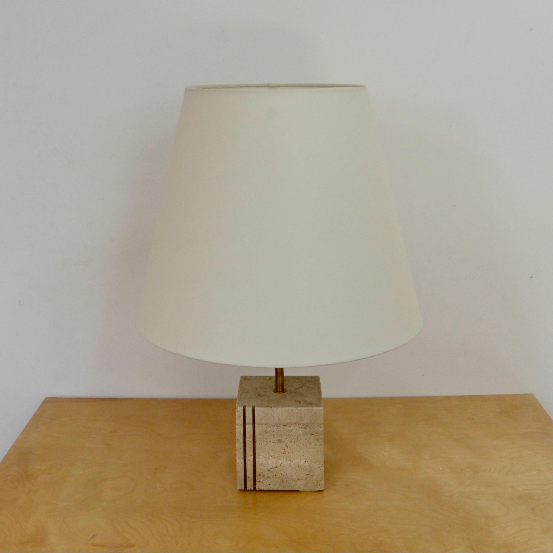 Brass Italian Travertine Cubic Table Lamp
