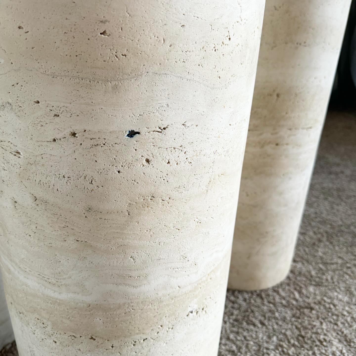 Italian Travertine Cylindrical Pedestals/Pillars In Good Condition In Delray Beach, FL
