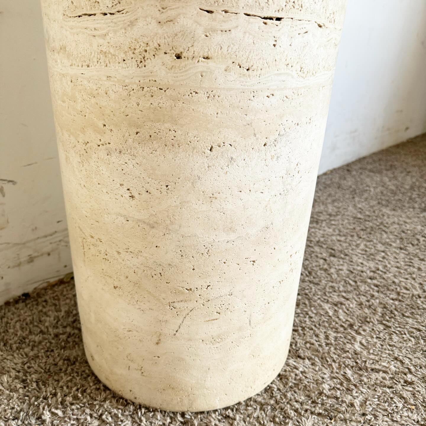 Late 20th Century Italian Travertine Cylindrical Pedestals/Pillars