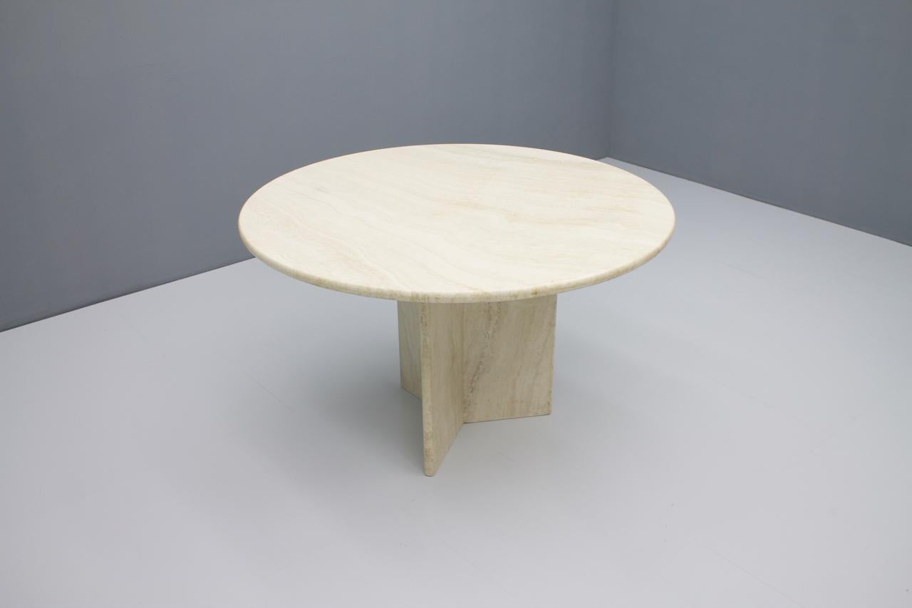 Polished Italian Travertine Dining Table, 1970s For Sale