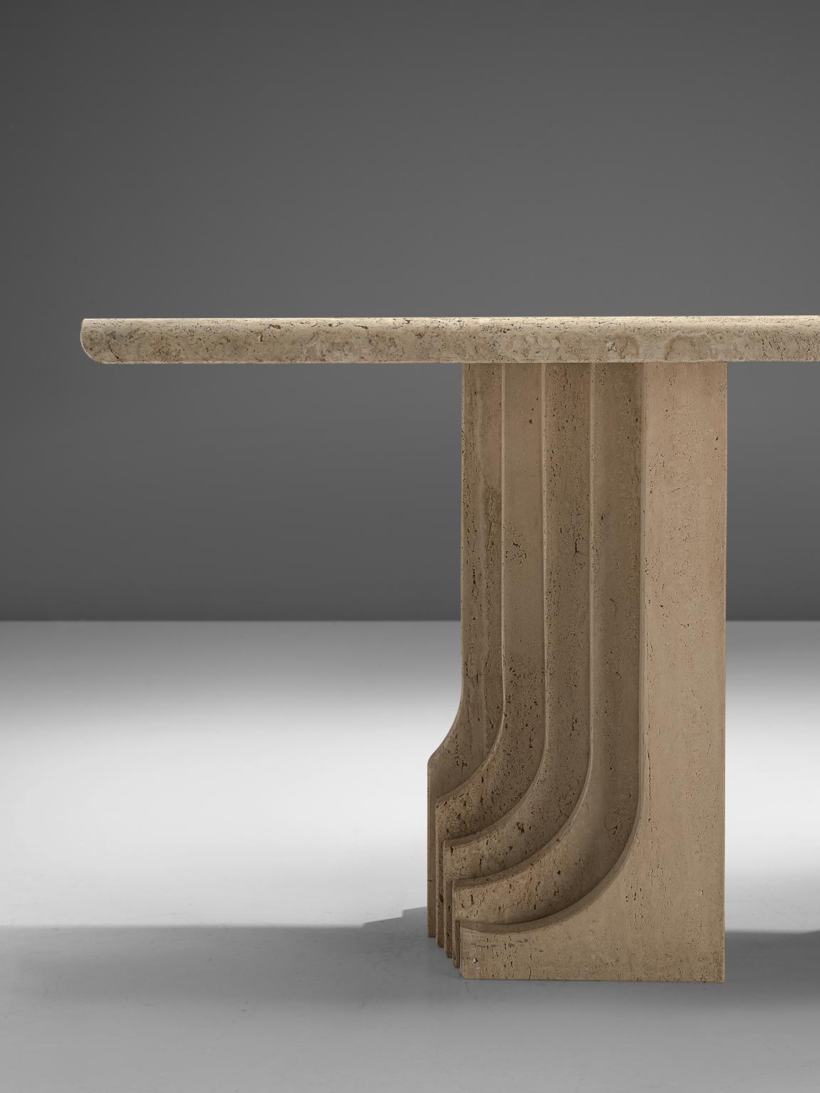 Italian Travertine Dining Table with Layered Legs In Good Condition In Waalwijk, NL