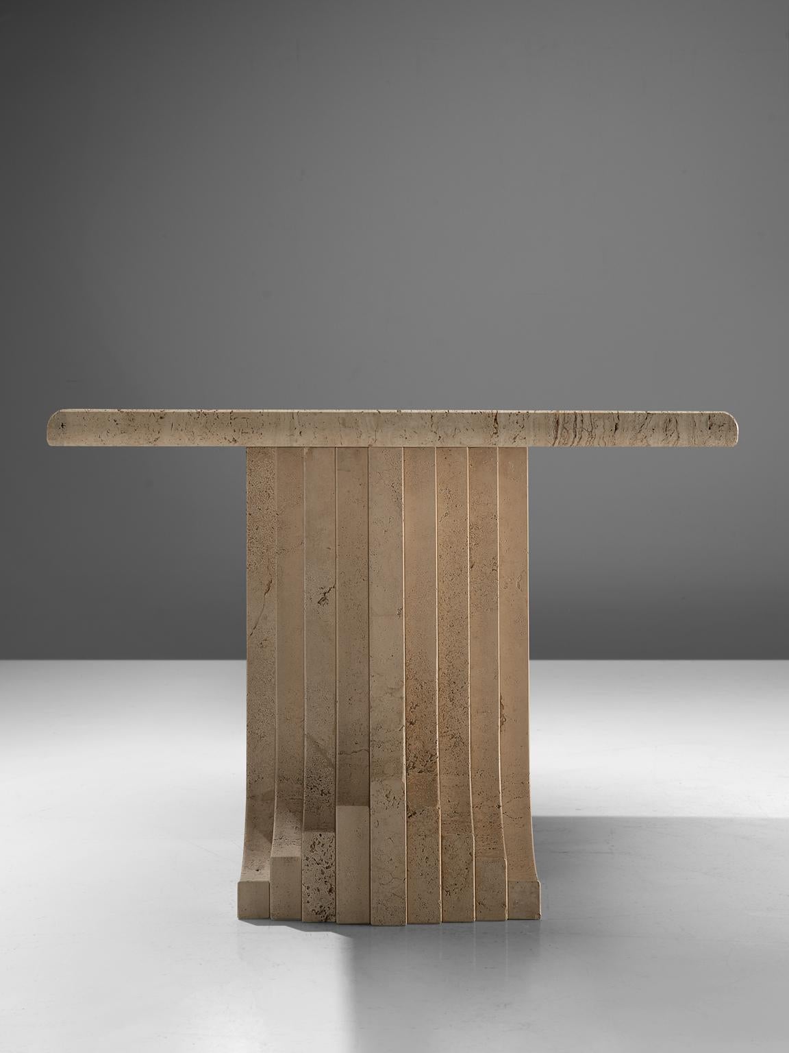 Late 20th Century Italian Travertine Dining Table with Layered Legs