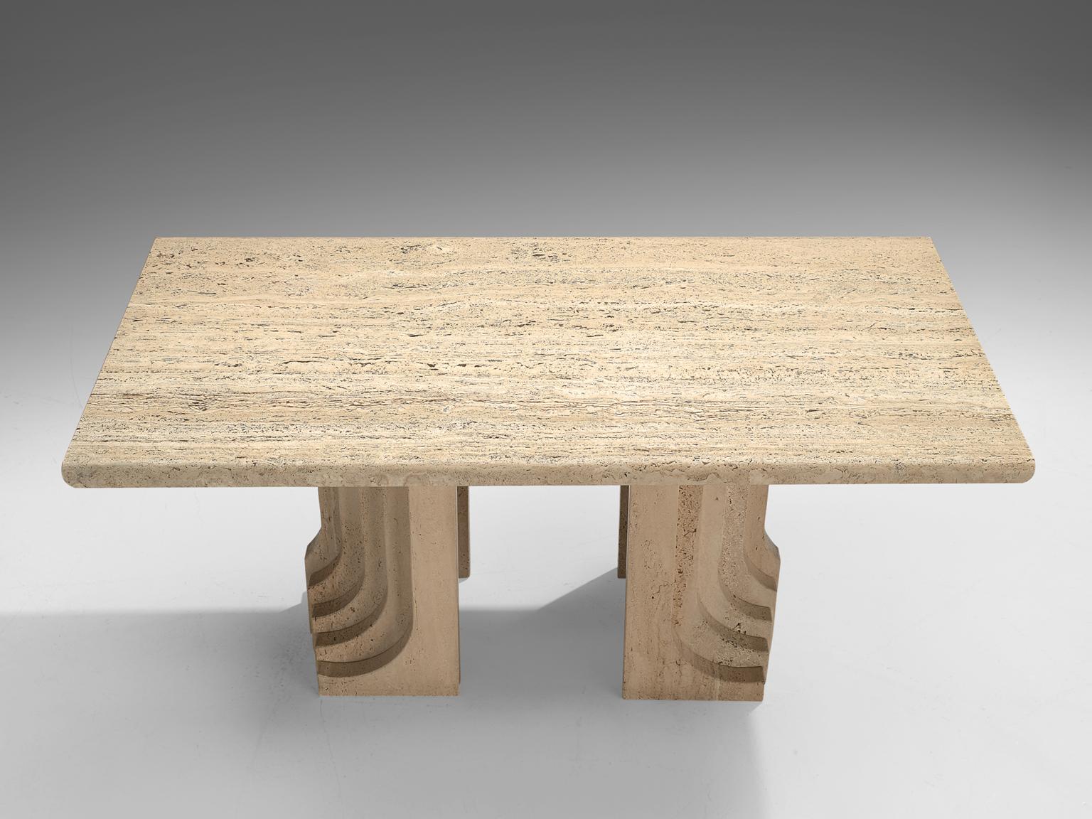 Italian Travertine Dining Table with Layered Legs 2