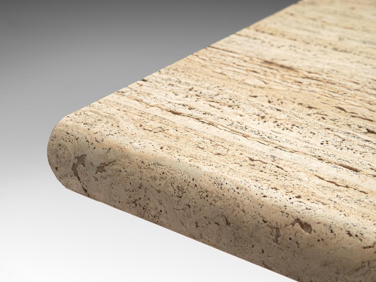 Italian Travertine Dining Table with Layered Legs 3