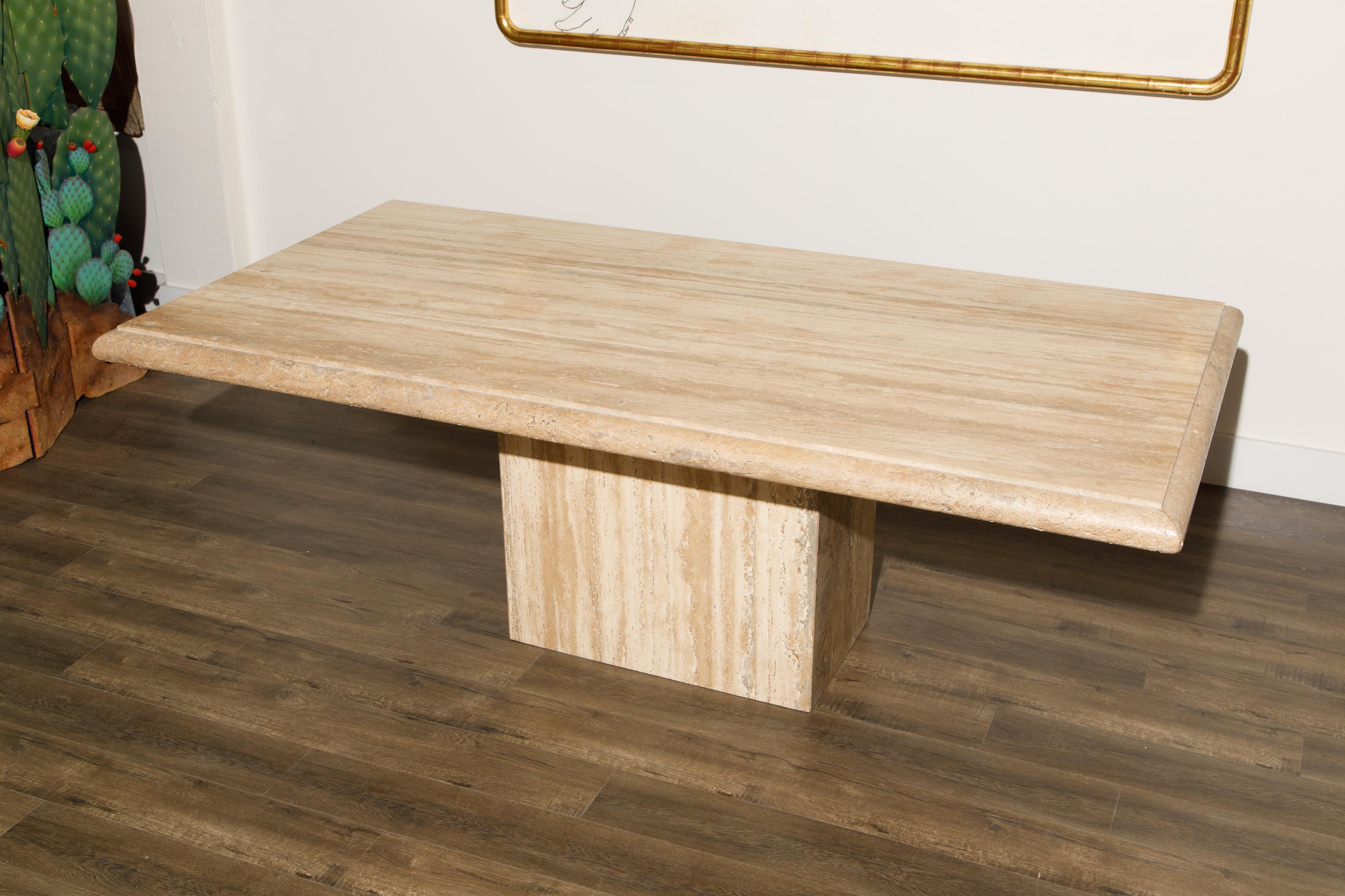 Italian Travertine Dining Table with Natural Edge by Lima Italy, Signed In Good Condition In Los Angeles, CA