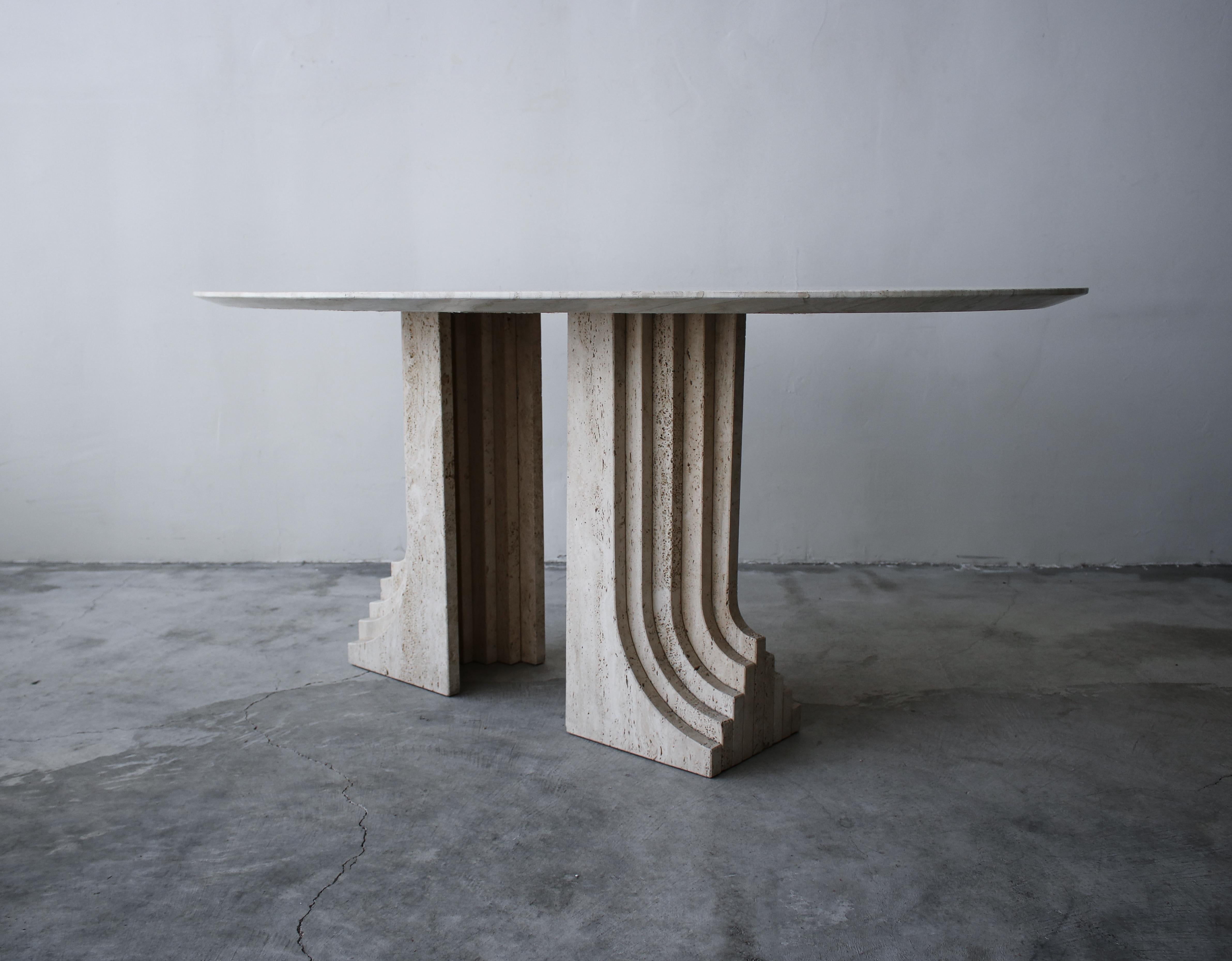 20th Century Italian Travertine Double Pedestal Dining Table by Carlo Scarpa