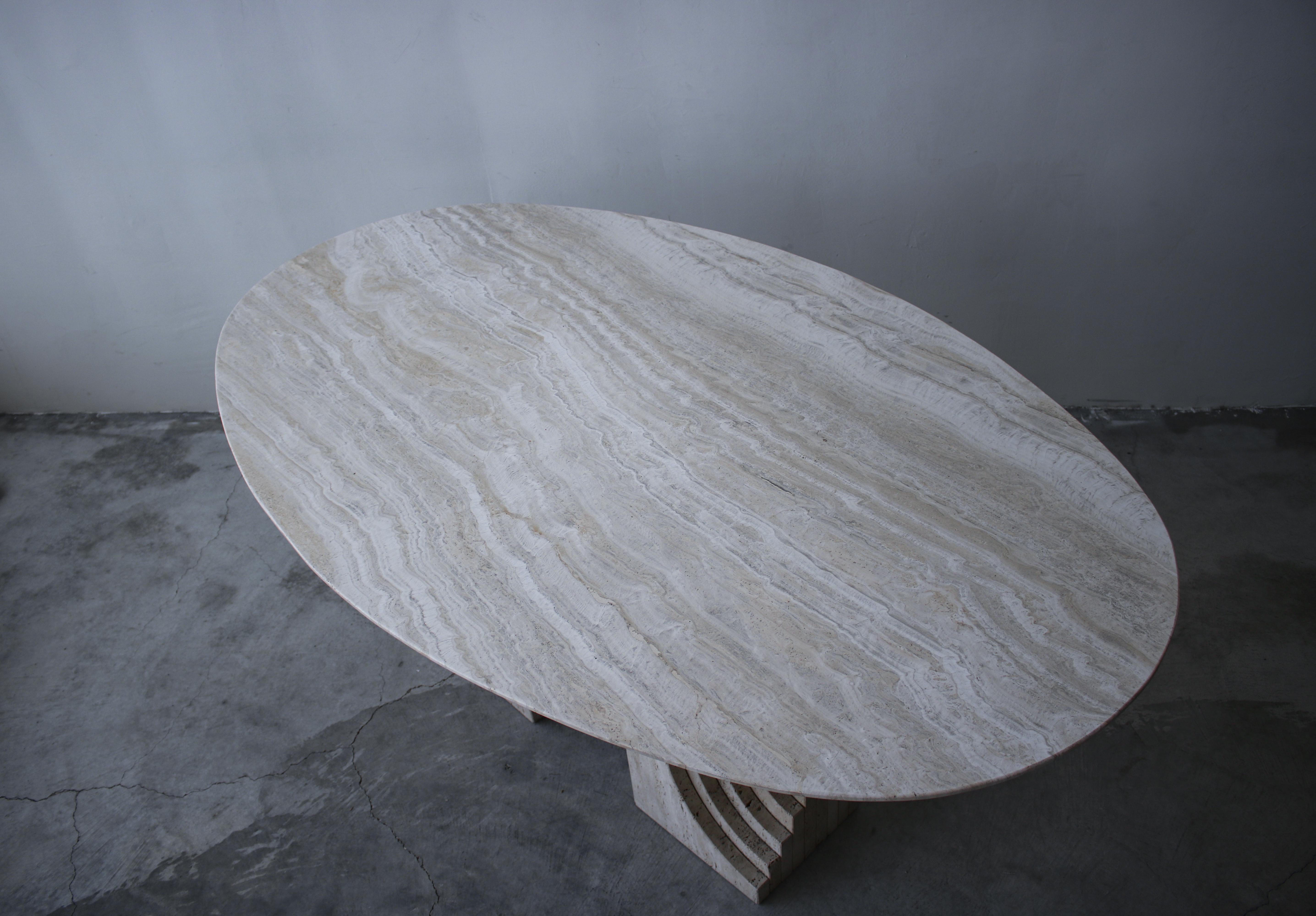 Italian Travertine Double Pedestal Dining Table by Carlo Scarpa 1