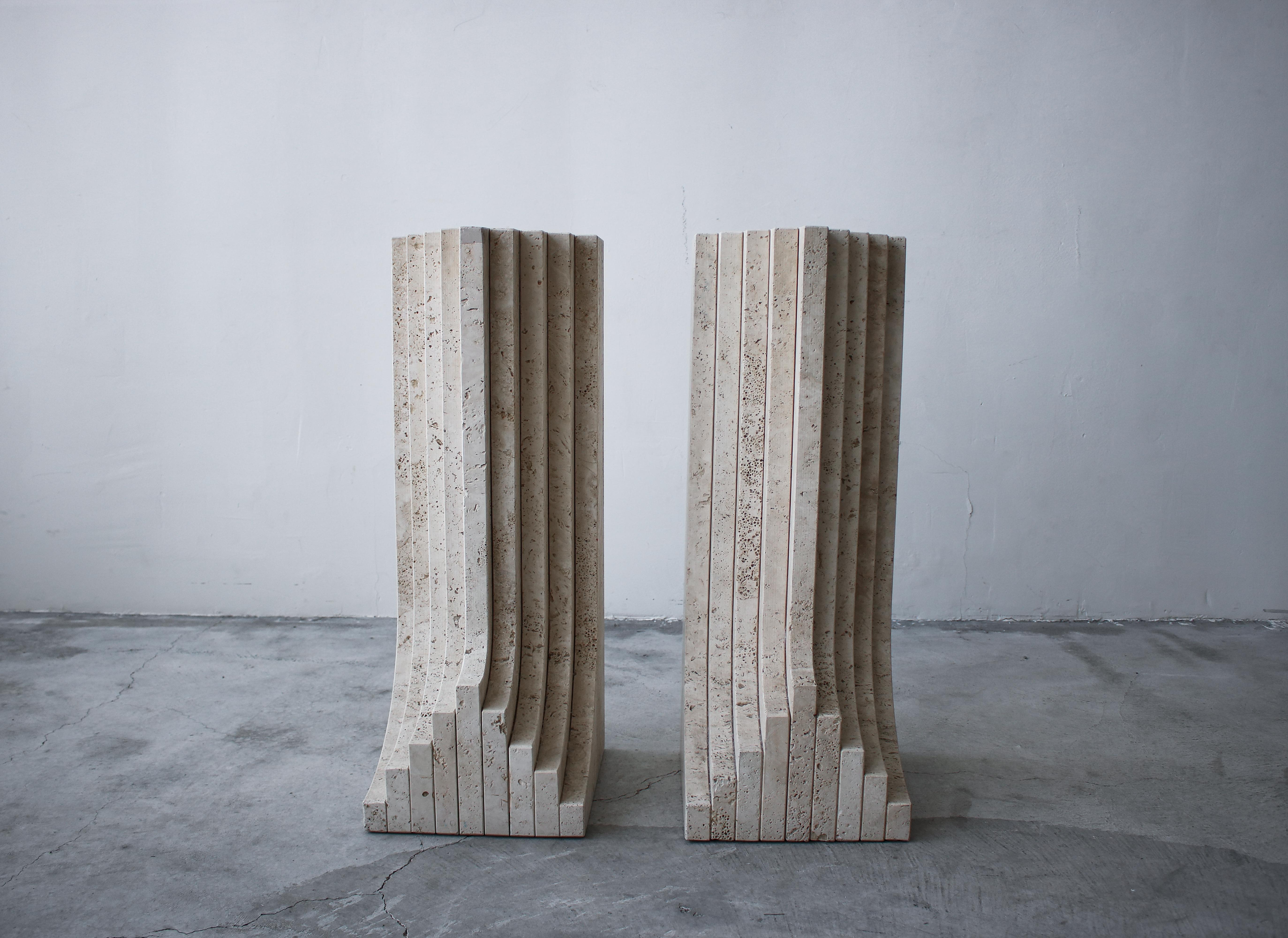 Italian Travertine Double Pedestal Dining Table by Carlo Scarpa 3